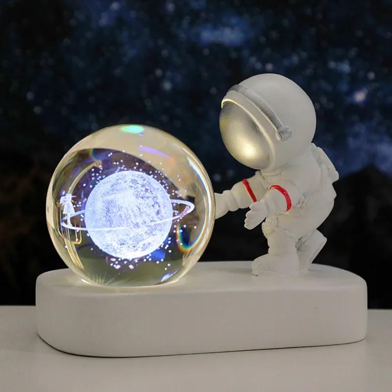 Astronaut Creativ 3D Minge de Cristal Led Lumină de noapte pentru Dormitor Copii Planetă Spațiu Lampă Sistem Solar USB Cadou de Crăciun pentru copii
