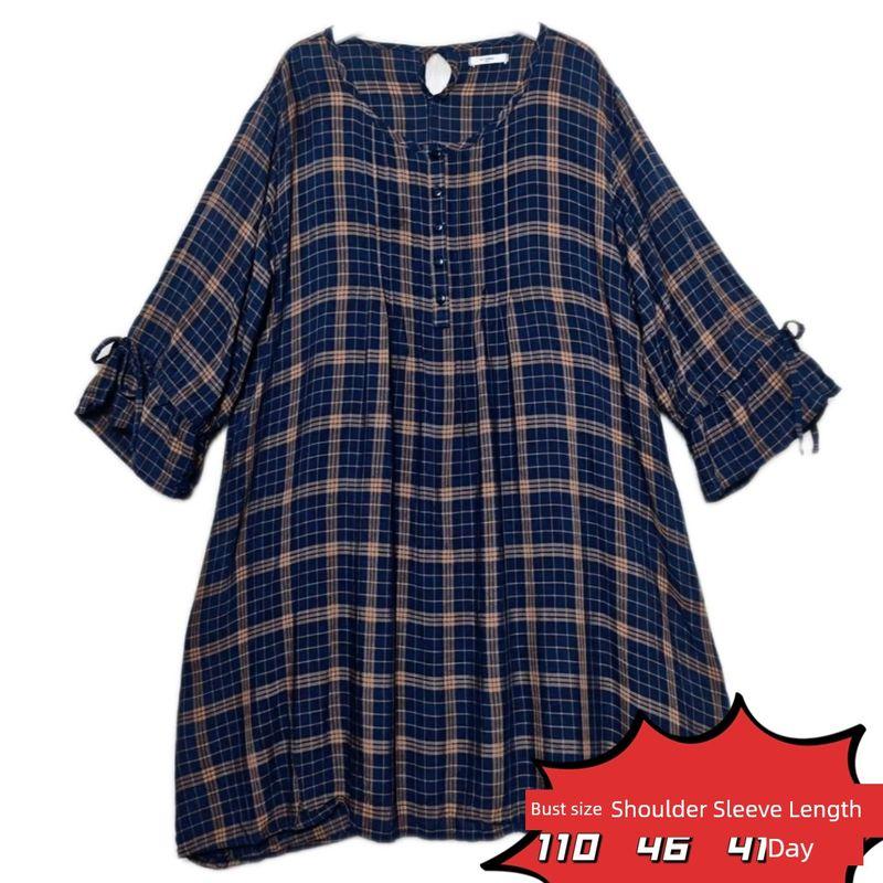 Trade Orders Exported to Japan Tail Goods Rayon Printing V-neck Pullover Dress Loose Casual Plus size Customer Supply Fabric Middle-aged Women Dress