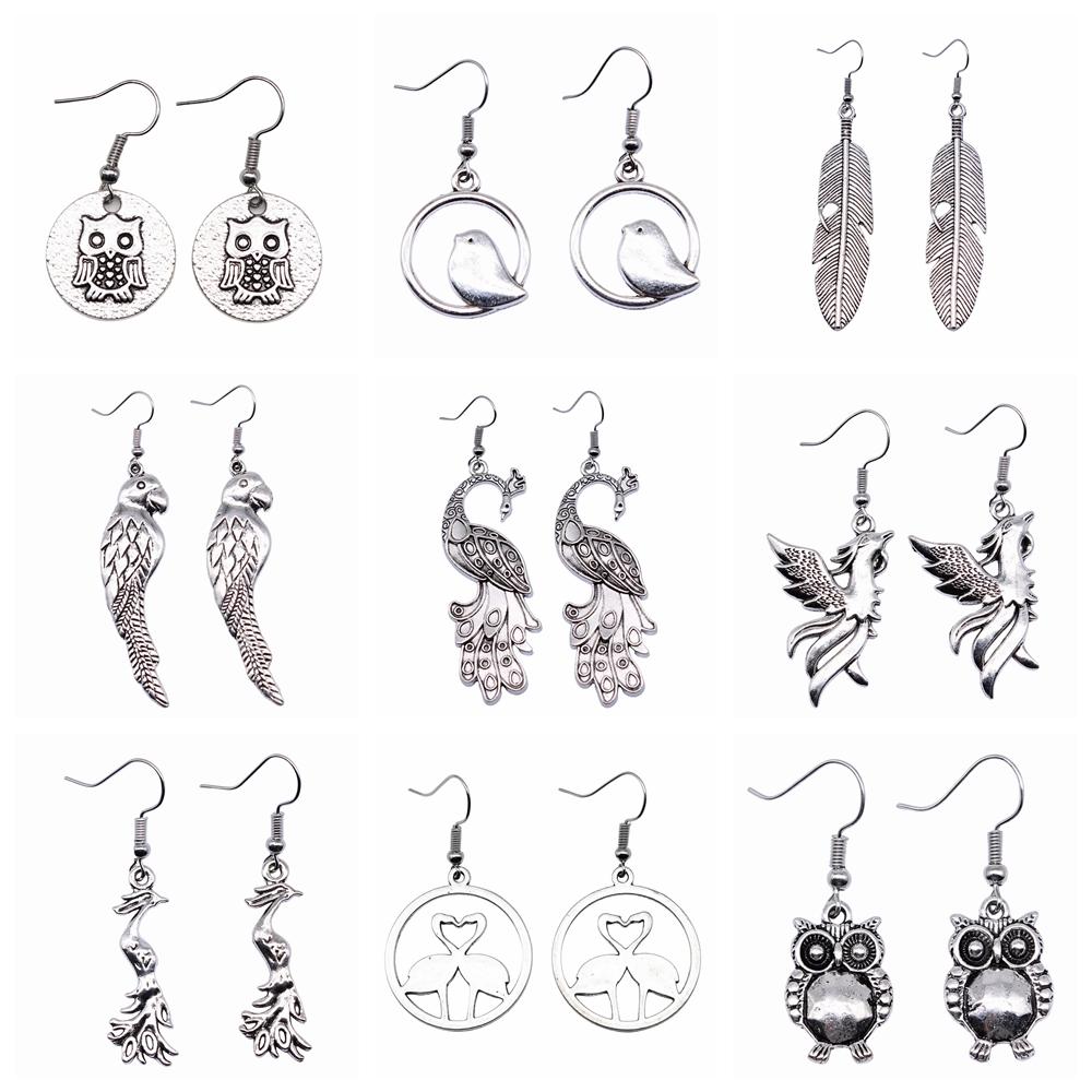 53 Styles Bird Earrings For Women Vintage Owl Dove Peacock Phoenix Swallow Feather Hummingbird Flamingo Parrot Earrings