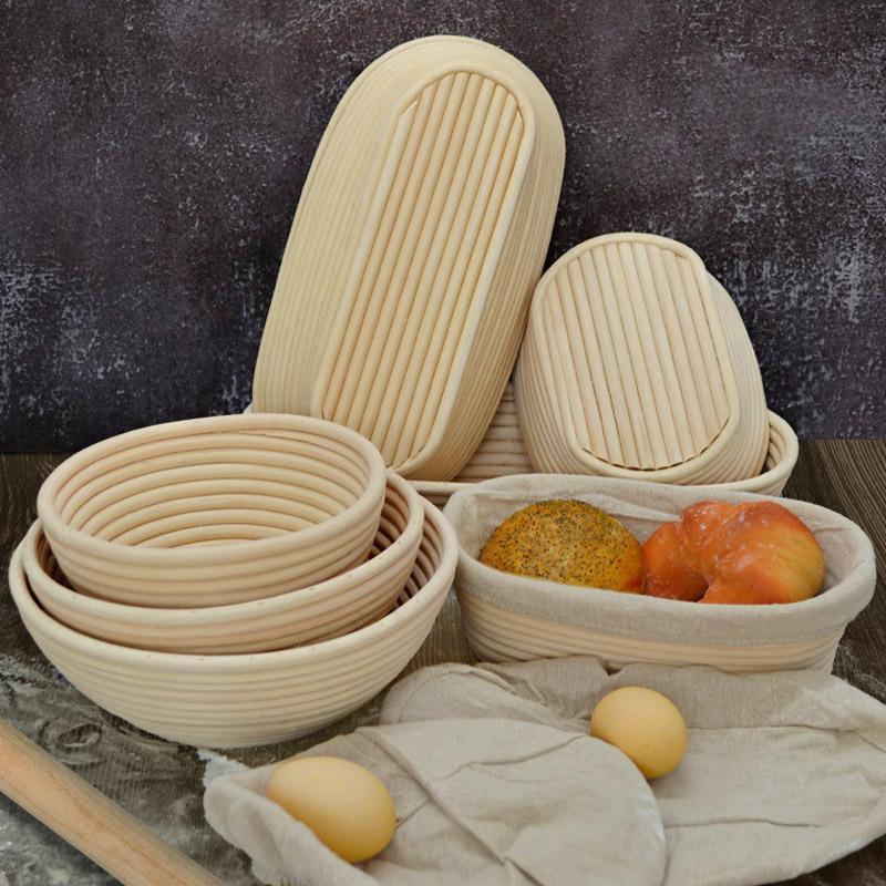 Oval/Round Bread Rattan Fermentation Basket Handmade Rattan Wicker Baking Bowl Kitchen Tool for Home Bakers Bread Baking Tools