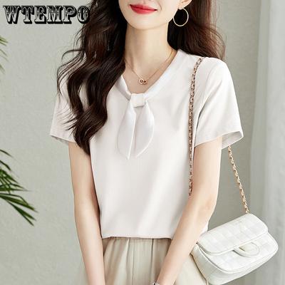 Women's Short Sleeve V-neck Ice Silk Knitted T-shirt for Summer Unique Beautiful Top for Women