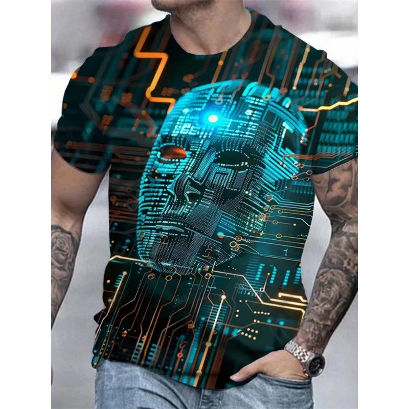 Skrekkhodeskalletrykk for menn t-skjorte 3D-trykk vintage kortermet o-hals mote overdimensjonerte t-skjorter menns sommergateklær