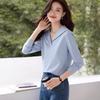 Maglietta a maniche lunghe con scollo a V blu navy Autunno Nuova Casual Basic Versatile Maglietta da donna