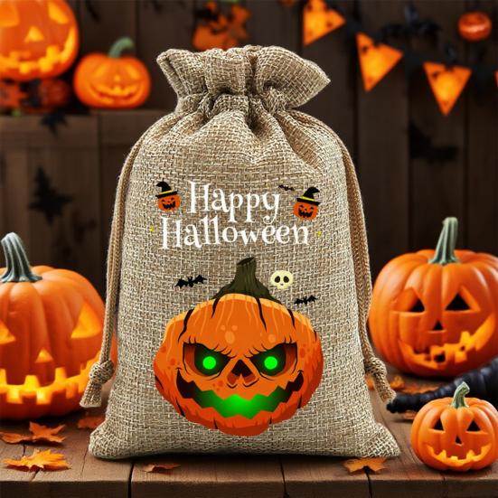 12 Pcs Halloween Treat Bags Burlap Gift Bags Mini Drawstring Candy Bags Pumpkin Pattern Goodie Bags for Halloween Party Favors