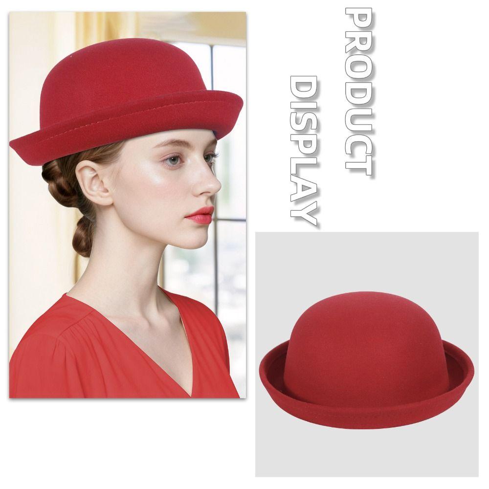 Trendy Solid Color Women’s Bowler Hat Vintage Elegant Girls Wool Felt Hat Lightweight Versatile Derby Hat Formal Occasions