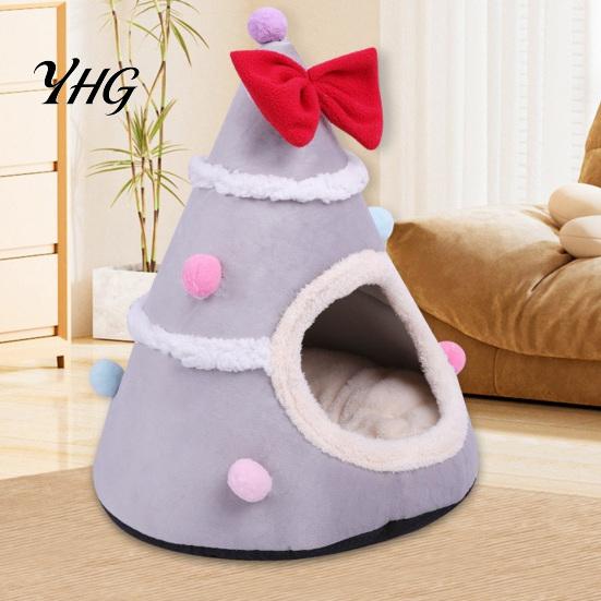 Soft Cat Cave for Winter Christmas Tree Bed, Plush Bed with Removable Cushion, Non-slip Warm Enclosed House Bottom, Cozy Pet Indoor Cats Kittens