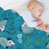 Possum - Cute Blue and Green Cartoon Animal Pattern Throw Blanket Tourist Blankets For Sofas Custom Flannel Fabric Blankets