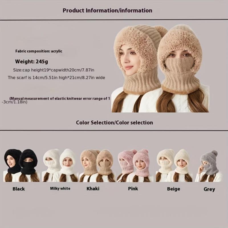 1pc Winter Fleece Lined Knit Hat with Earflap, Windproof and Warm Hooded Neck Gaiter for Outdoor Cycling 6 Colors