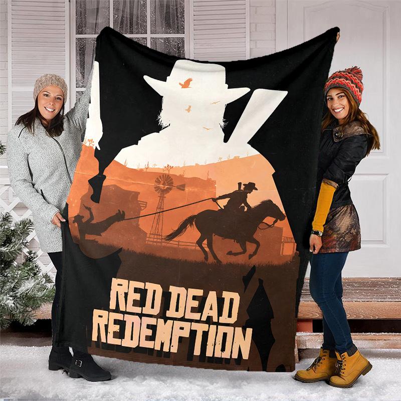 1pc Red Dead Redemption Theme Blanket - Digital Print, Polyester, Cozy for All Seasons, Perfect for Outdoor, and Travel