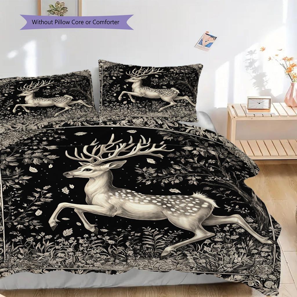 Deer Pattern Bedding Quilt Set Quilt Cover Pillowcase Home Decoration Birthday Gift (1 * Duvet Cover + 2 * Pillowcase, Without Core)