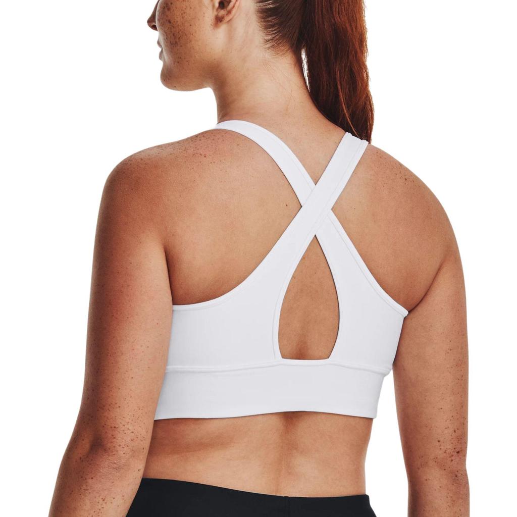 Under Armour Round Neck Solid Color Logo Print Sports Medium Support Bra Women Bras White 1377916-100
