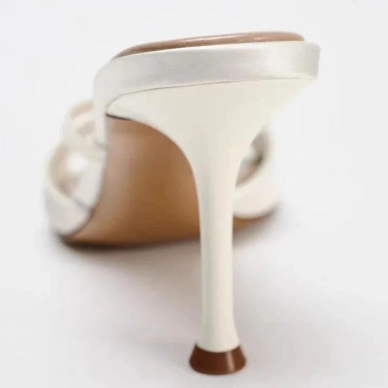Satin Luxury High Heels Ladies Slides Summer Open Toe Elegant Sandals Women Fashion Slippers Female