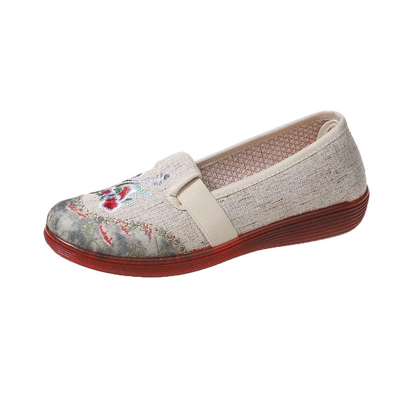

Summer Women’s Casual Embroidered Shoes Lady Breathable Soft Non Slip Shoes Lightweight Comfortable Slip on Women Shoes 35 бежевий
