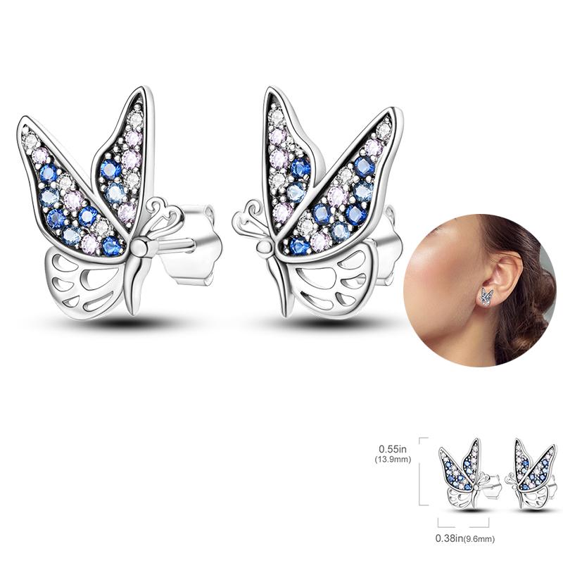 Ladies Sweet 925 Silver Ocean Star Flower Butterfly Design Trendy Earrings Birthday Commemoration Day Fine Sweetheart Jewelry