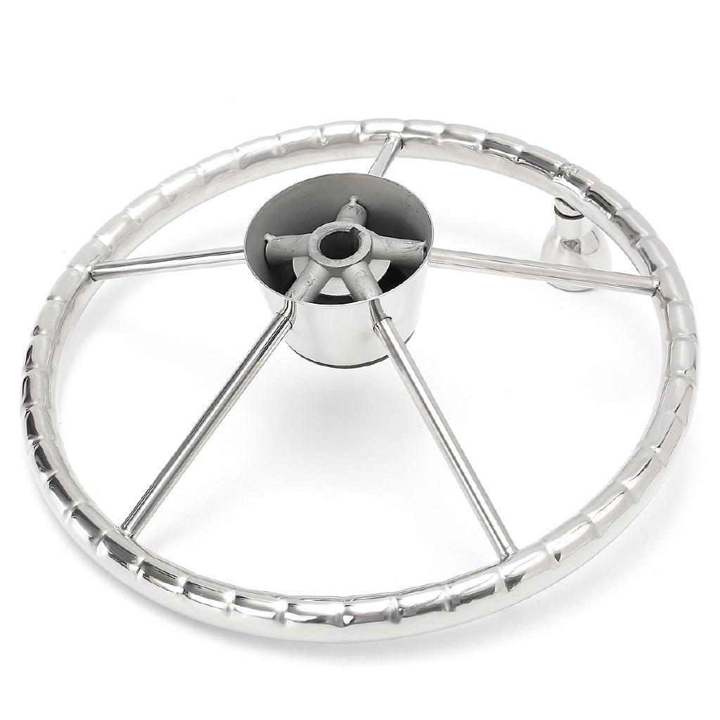 13.5inches Silver Stainless Steel Boat Steering Wheel 25 Degree Marine Yacht With Knob Convenient Easy To Install Marine Hardware