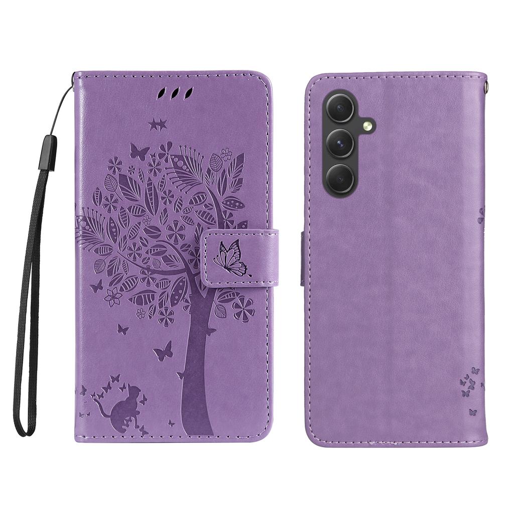 Etui na telefon Samsung Galaxy A55 5G ze stojakiem Wzór drzewa dla kota Skórzany portfel Pokrowiec na telefon komórkowy