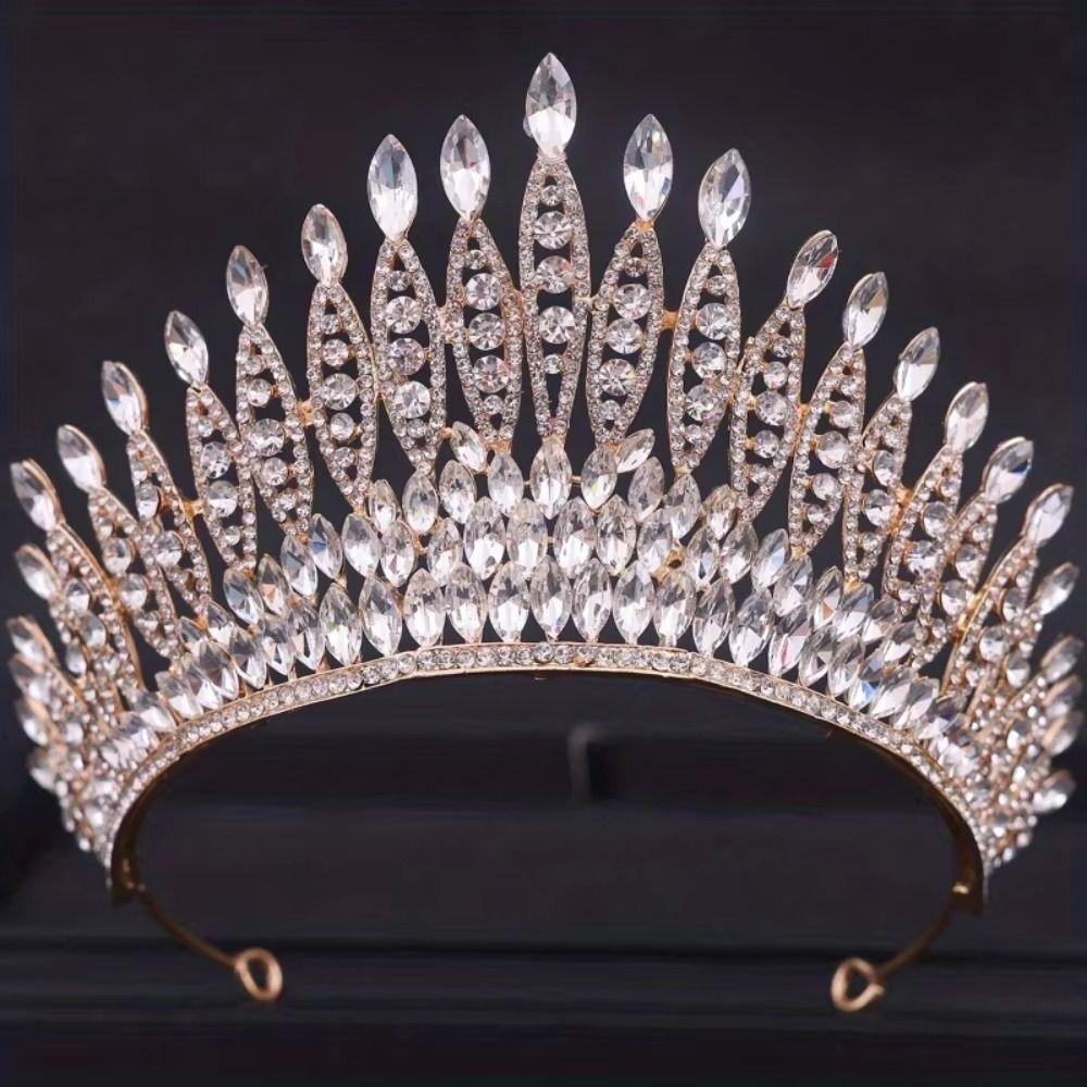 Elegant Zinc Zinc Alloy Princess Crown Luxury Rhinestone Diadem Women Hair Hoop Stage Performances