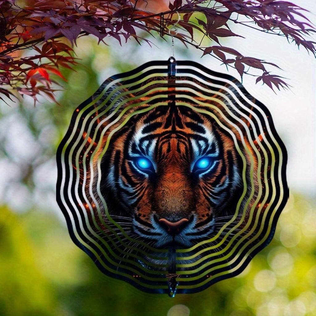 10 Inch Hanging Wind Spinner Fantasy Tiger Design with 360 Degree Hook Rotating Wind Chime for Spring Summer Garden Balcony Decor