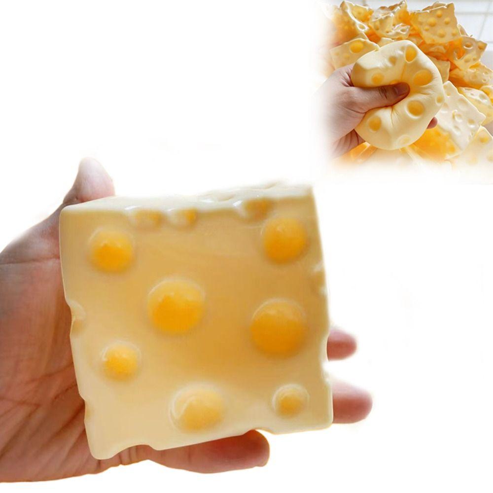 Shapeable Jumbo Cheese Cube Stress Ball Squishy Texture Anti-Stress Cheese Squeeze Fidget Toy Non-Bounce Asmr Sensory Stress Toy