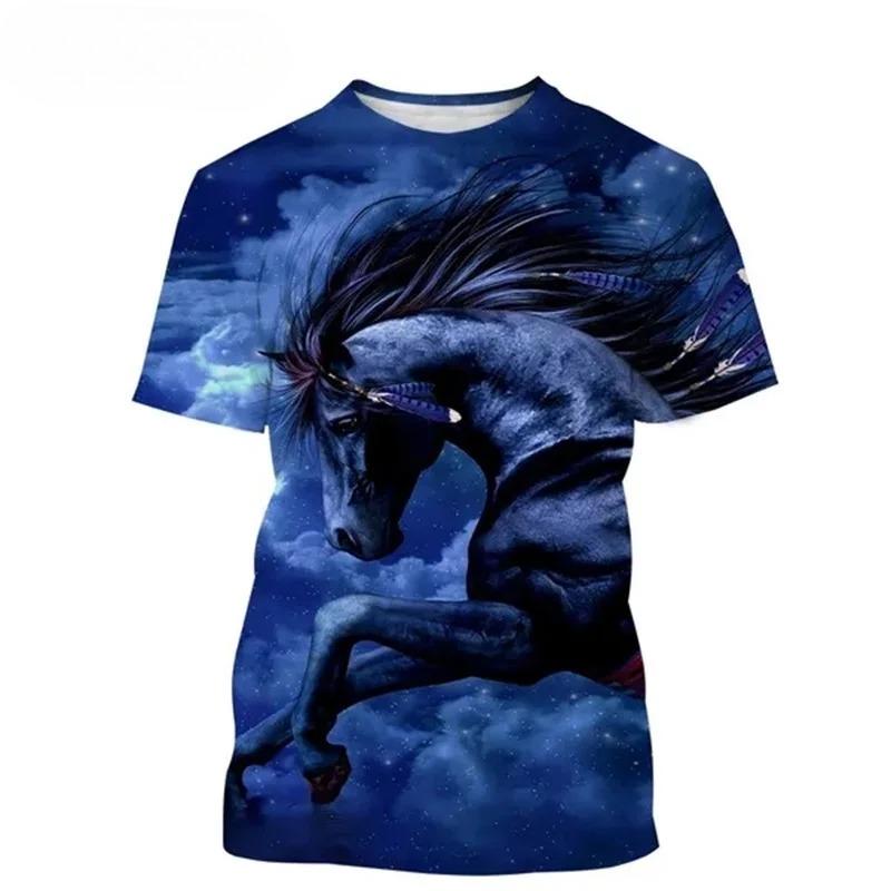 3D Print Animal Horse Graphic T-shirt for Men Women Casual Personality Mens Short Sleeve Tee Tops Streetwear Kids Animal Tshirts