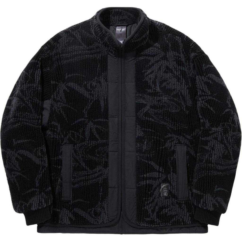 Li Ning X Jackie Chan Collaboration Kung Fu Series All Over Print Loose Fit Stand Collar Zipper Knit Cotton Jacket Men jackets Black AFMU027-2