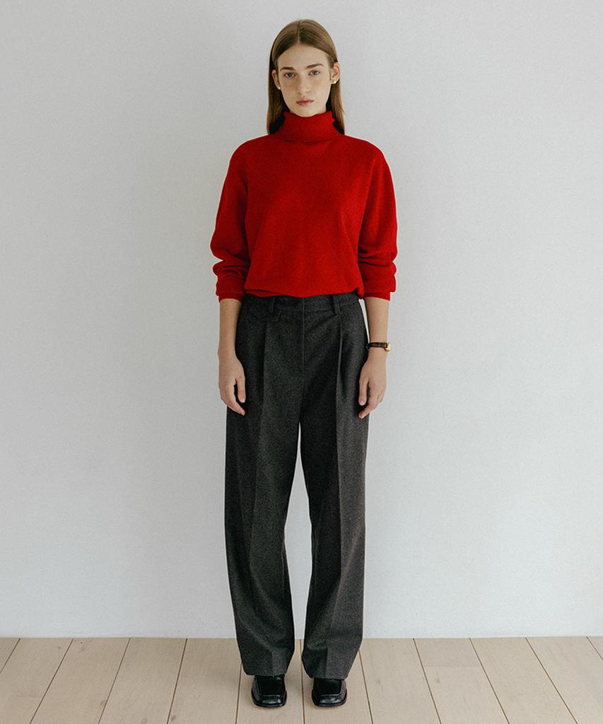Tudument Wool One-Tuck Wide Slacks Charcoal