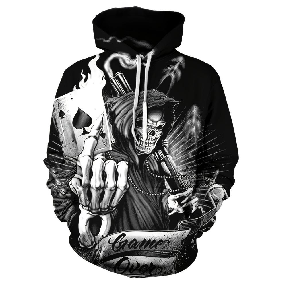 Autumn European and American new men's skull print comfortable and breathable hooded sweatshirt outdoor high street clothing