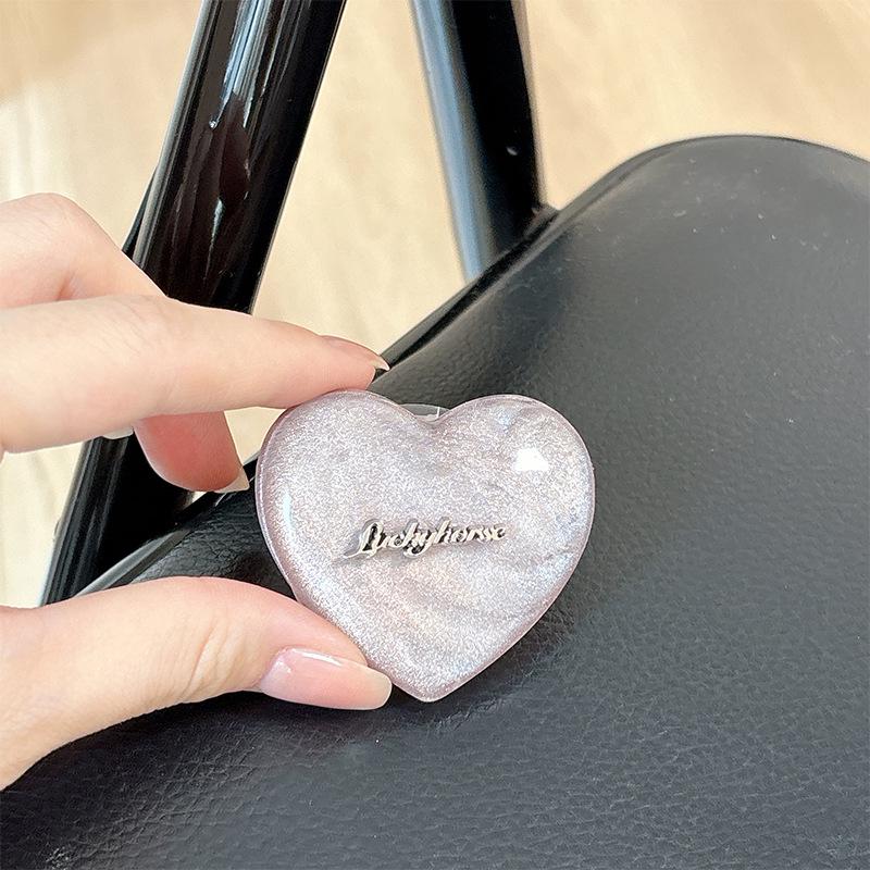 Heart-Shaped Magnetic Magsafe Phone Holder: Korean Glitter, Solid Color, Foldable, Telescopic Airbag Stand for Desk and Drama Watching.