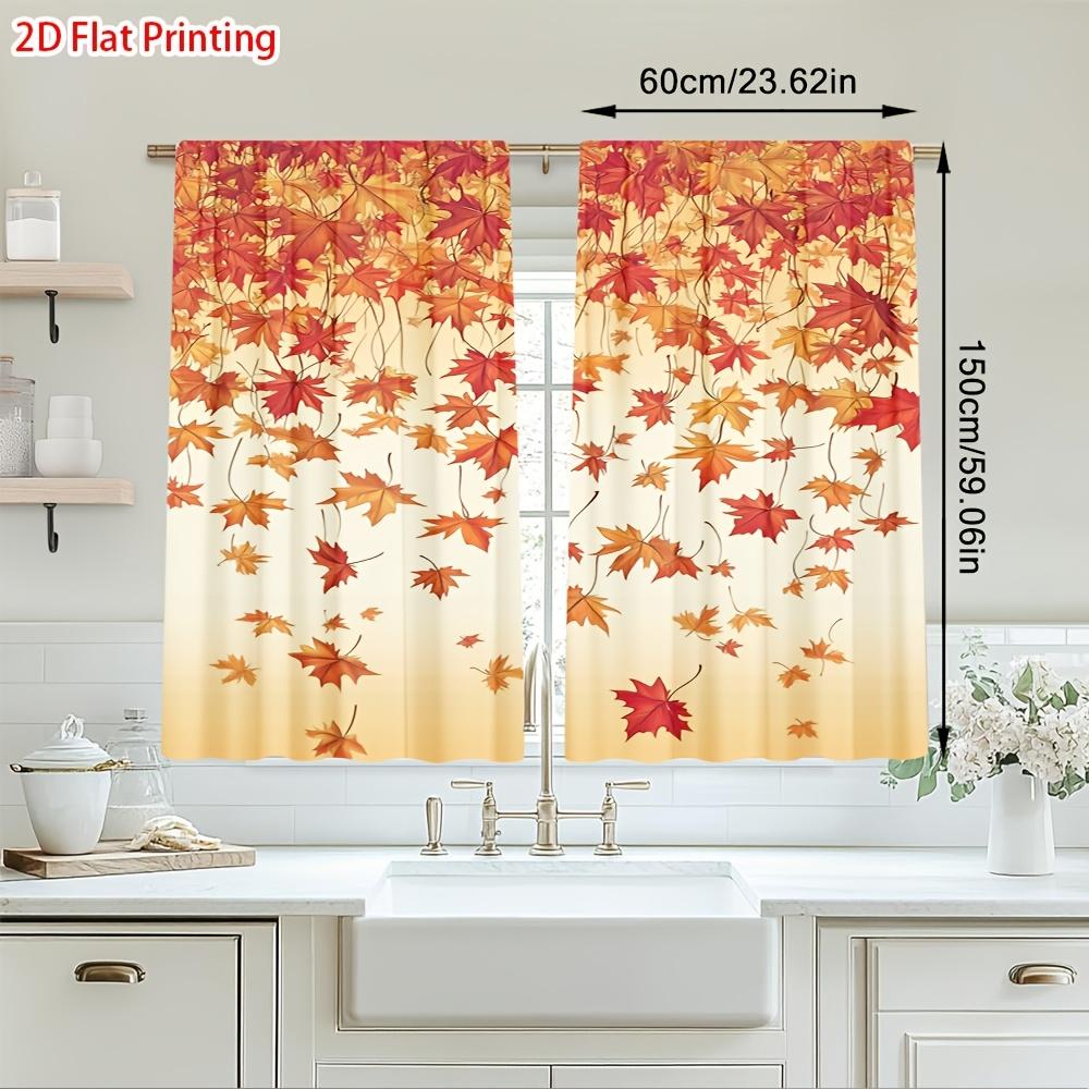 2PCS Digital Printed Curtains, Full of Autumn Leaves Pattern, Beautiful Window Drapes for Living Room Bedroom Home Decor