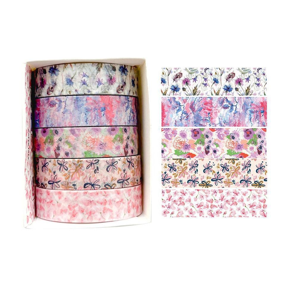 5 Rolls Spring Flower Washi Tape Self-adhesive Artistic Tape  Craft Making