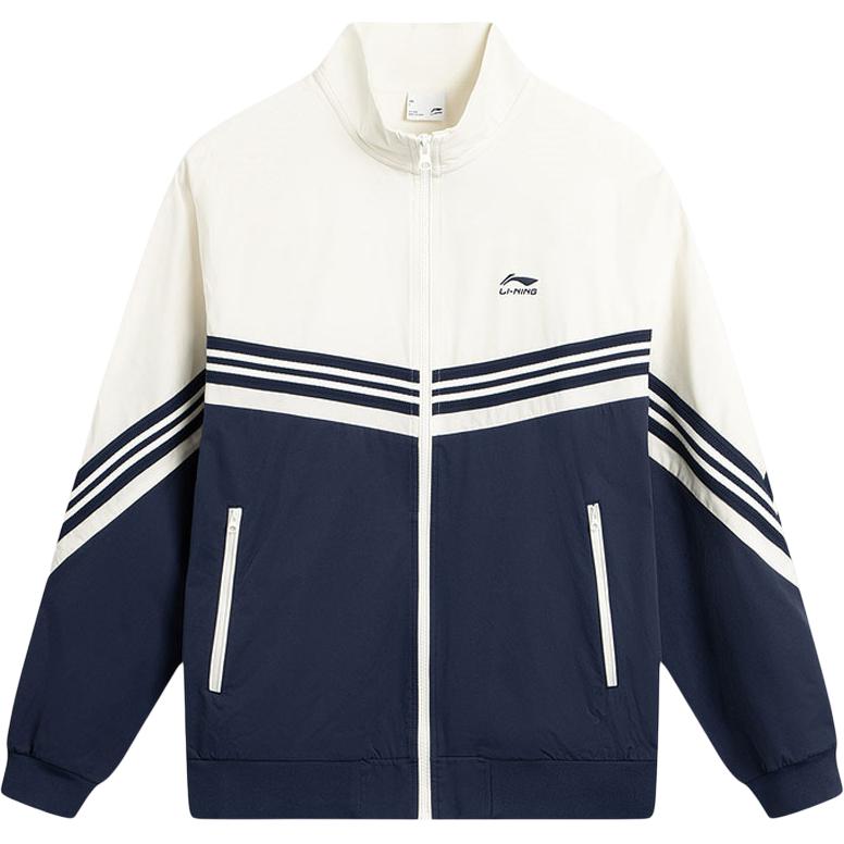Li Ning Zipper Stand Collar Casual Simple Comfortable Versatile Striped Color Block Jacket Men Jacket AJDV201-1