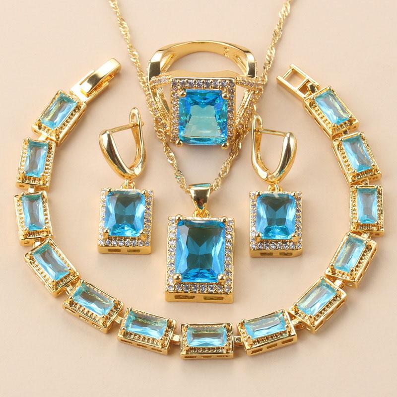 African Gold Plated Bracelet Bangle Ring Trendy Green Zircon Jewelry Sets Necklace Clip Earrings For Women Gift