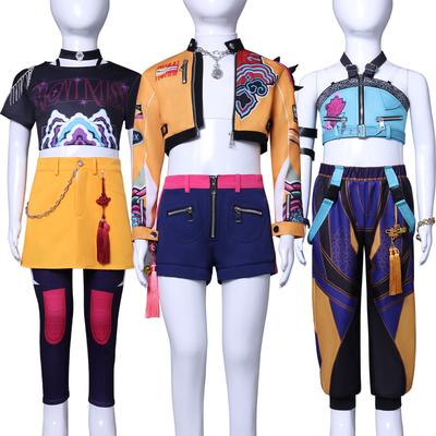 Girls POP Singer Super Star Stage Performance Printing Outfit Kids Demon Halloween Cosplay Costume Hunters Carnival Party Role Playing Dress Up Suit