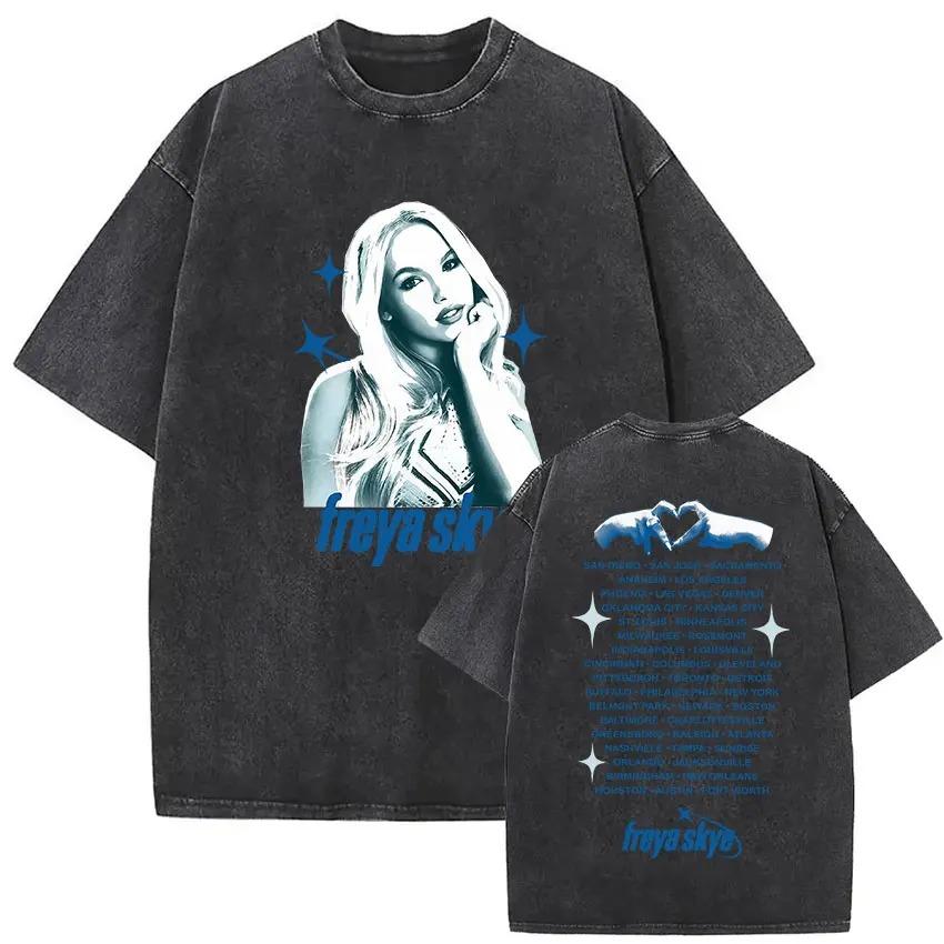 Zpěvačka Freya Skye Stars Align Tour 2026 Vintage Prané Trička Pánské Dámské Letní Estetické Oblečení Hip-hop Oversized Tričko
