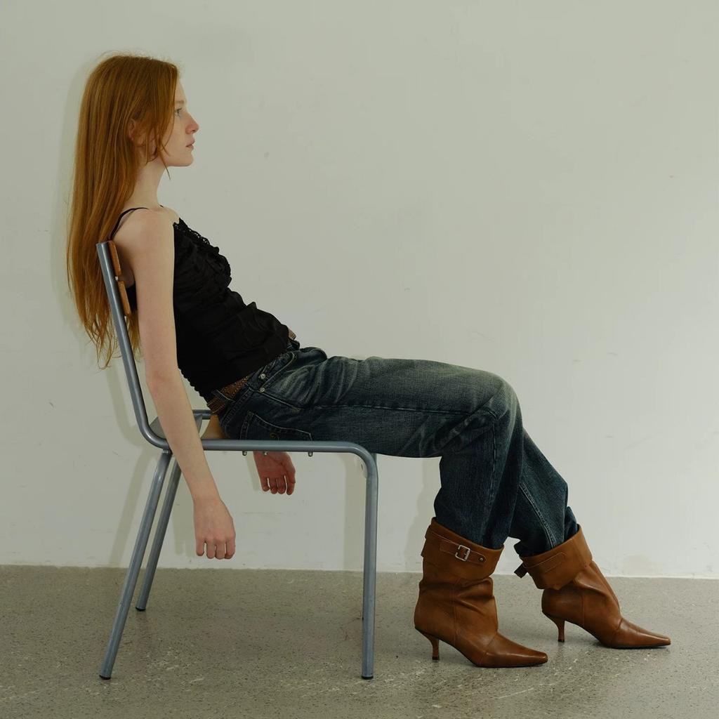 Skinny Versatile Casual Fashion Comfortable Pleated Pile Women'S Retro Niche Buckle Short Western Boots