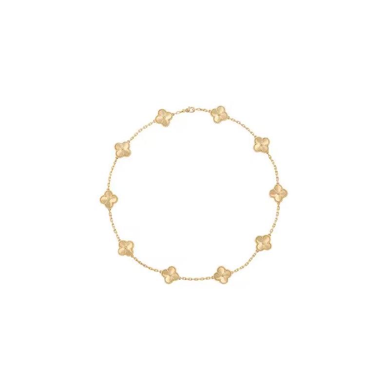 Four-Leaf Clover & Ten-Flower Necklace - Double-Sided 18K Gold Plated with Mother-of-Pearl, Cross-Border Popular OL Style