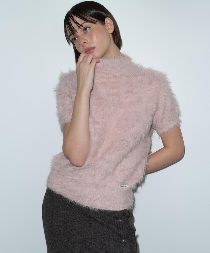 MARGARIN FINGERS Hairy High Neck Knit (Pink)