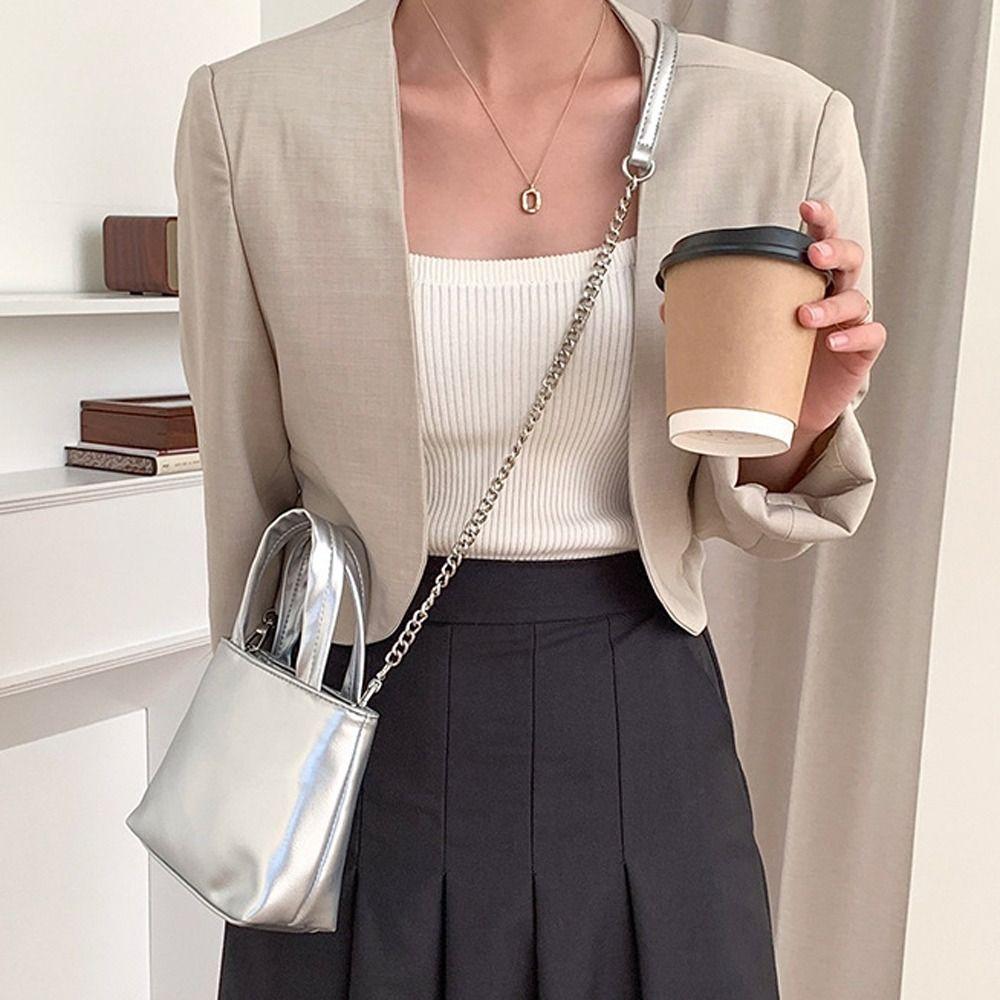 

Girls Cosmetic Bags PU Leather Women Handbags Mini Crossbody Bag Silver Color Korean Shoulder Bags серебряный