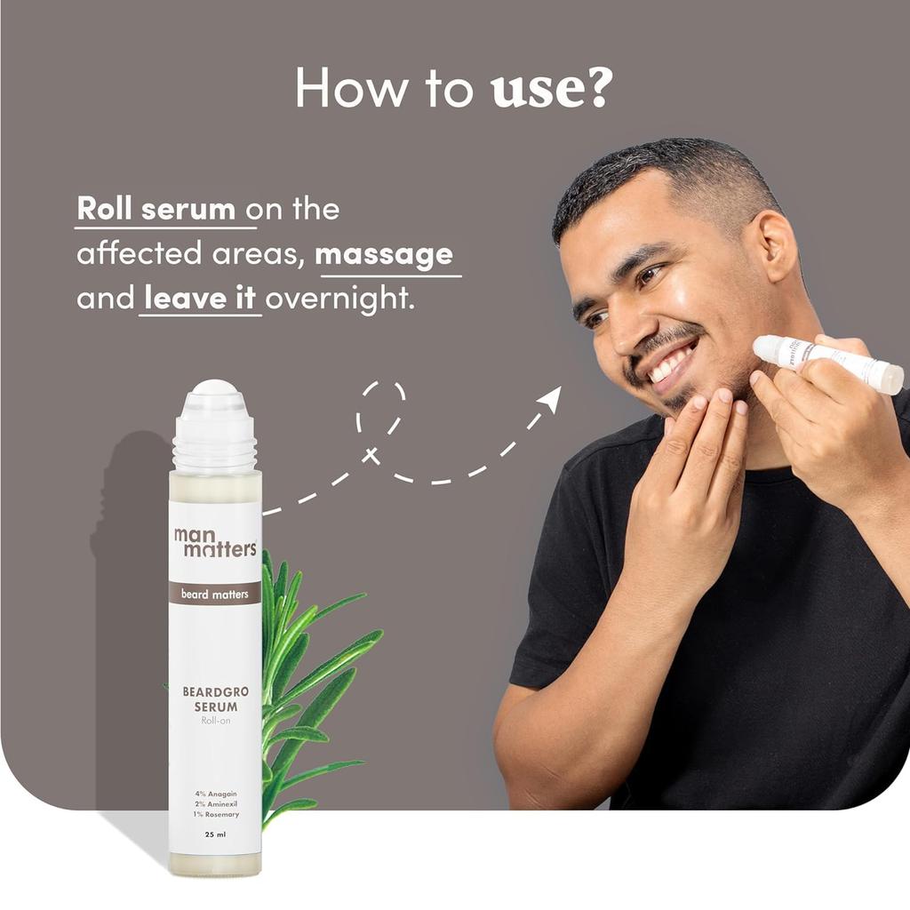 Man Matters BartWuchs Serum Roll-On 25ml Für einen volleren, dichteren, stärkeren Bart Unebenmäßige lückige Bartpflege
