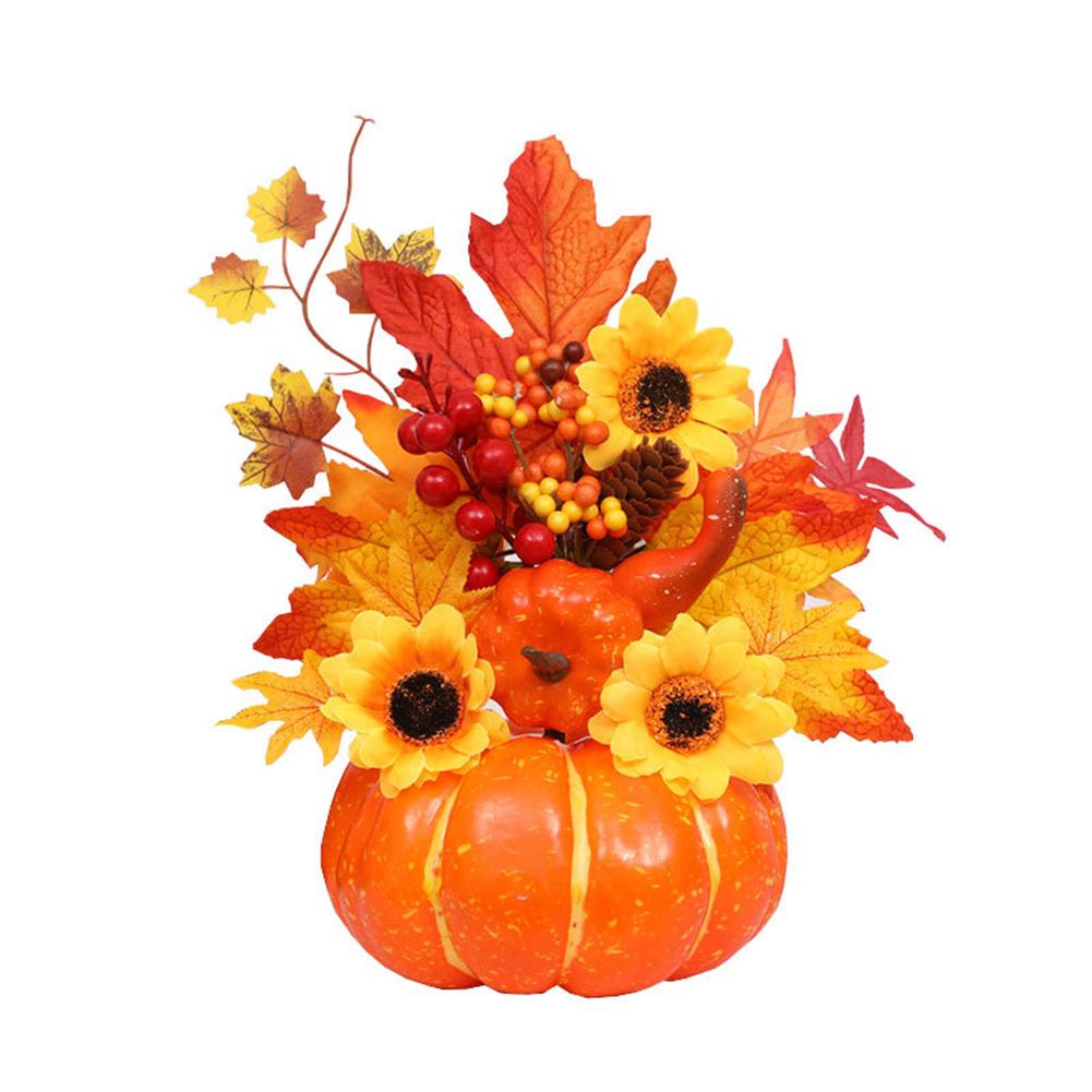Artificial Pumpkin Ornament Maple Leaf Pine Cones Berry Sunflower Halloween Layout Prop For Table Decoration