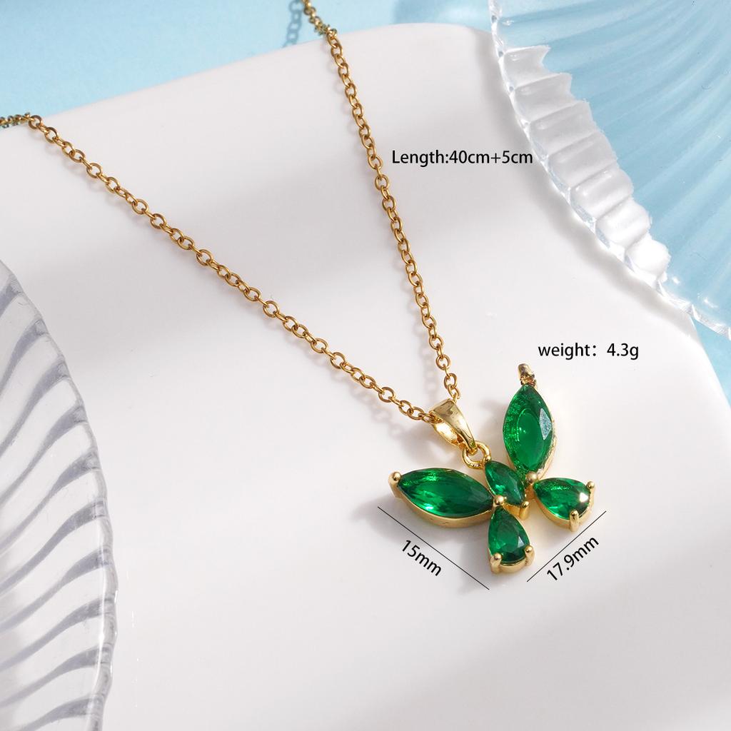 Sweet Colorful Zircon Butterfly Pendant Necklace Cute Stainless Steel Chain Jewelry Gifts for Women Teen Girls
