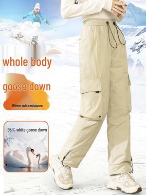 Women's High-End Winter Goose Down Cargo Pants - Windproof Ski Outerwear 2025