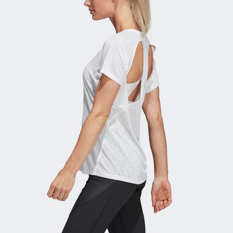 Adidas Casual Sports Running Backless Round Neck Short Sleeve T-Shirt Women Tops White DQ3142