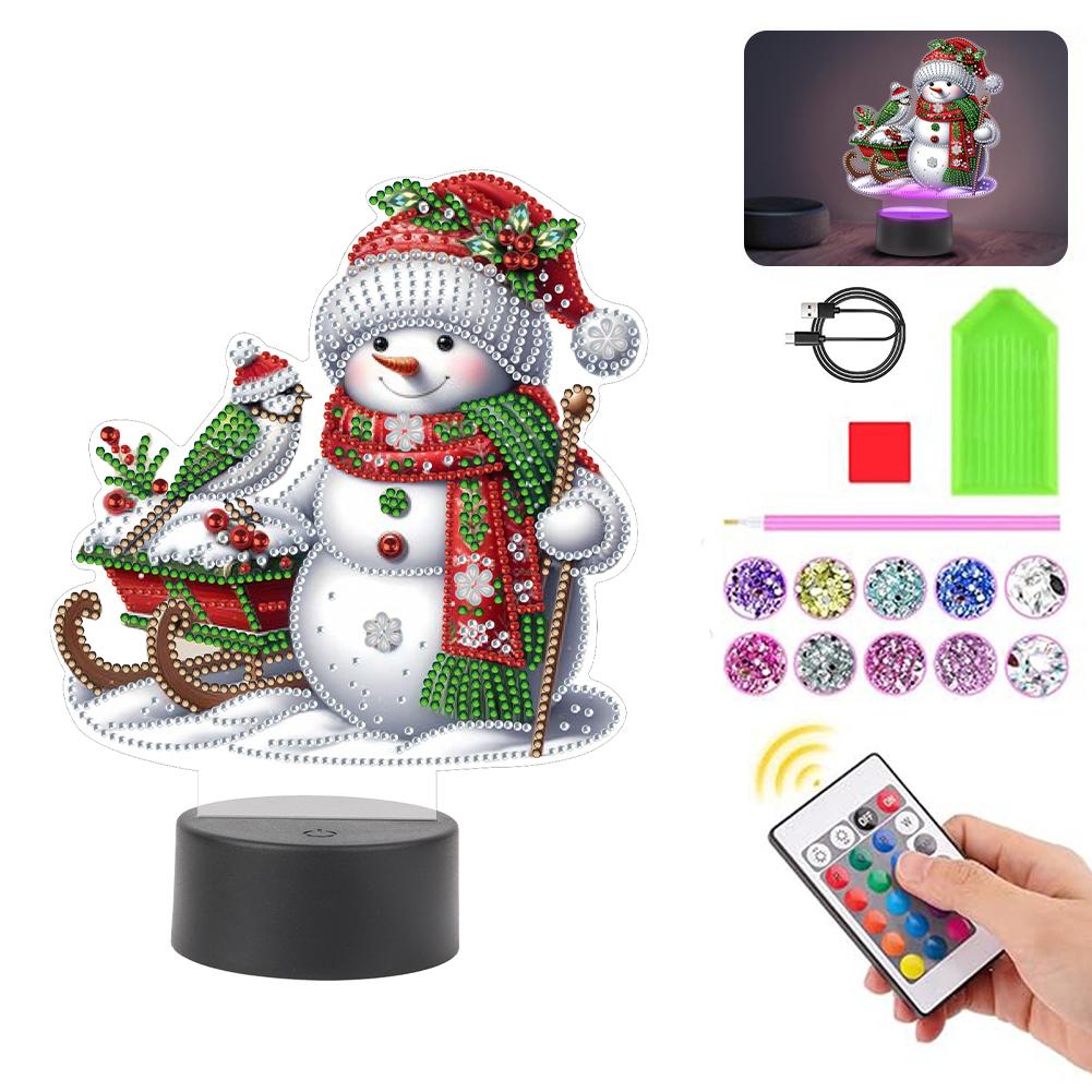 Acrylic Double Sided Christmas Snowman Multifunctional Diamond Night Lamp Decorative DIY 5D Diamond Lamp Rhinestones LED Light