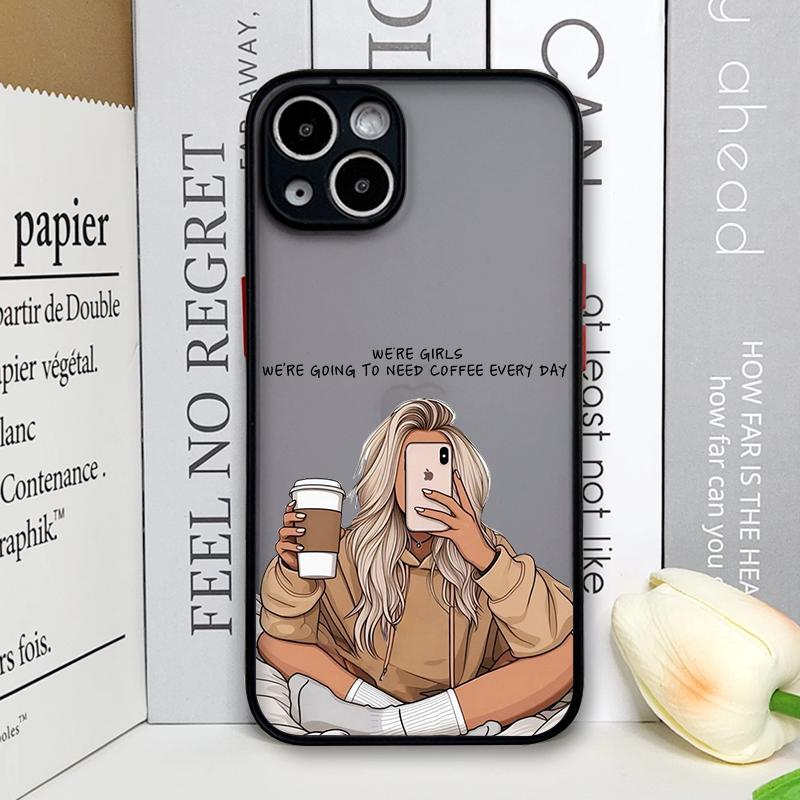 Fashion Girl Women Coffee Miss Phone Case for Samsung Galaxy S25 S24 S23 Ultra S22 Plus S21 FE 5G Shockproof Bumper Hard Covers