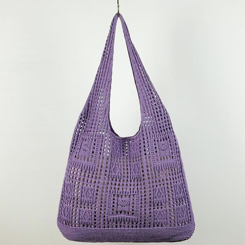 Women's Large Capacity Solid Color Knit Shoulder Bag - Casual Vacation Style, Versatile and Stylish.