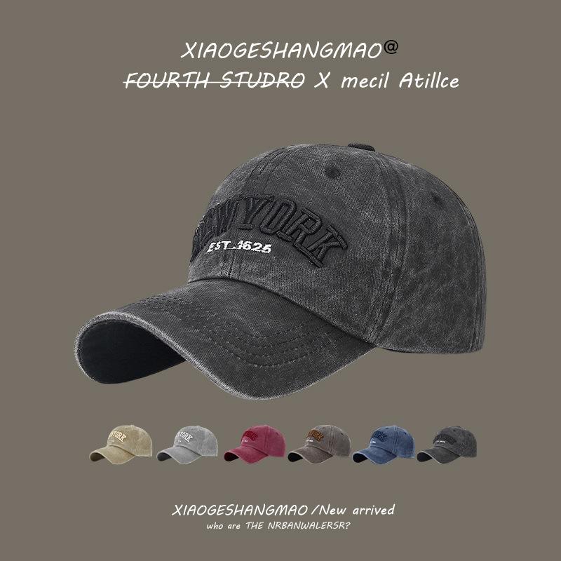 Hat old washed baseball cap retro curved brim light board hat couple sun hat solid color cap