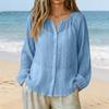 Womens Long Sleeve Button Down Blouse Lightweight Crinkled Fabric Casual Loose Fit Shirt with V Neck Design for Daily Wear