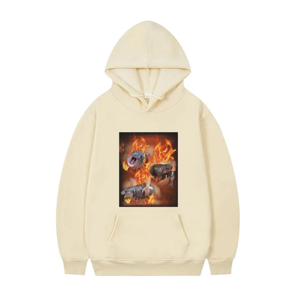 Funny Moo Deng Dank Meme Hoodie Baby Hippo Funny Meme Sweatshirt Male Casual Oversized Pullover Men's Cotton Hoodies Fans Gift