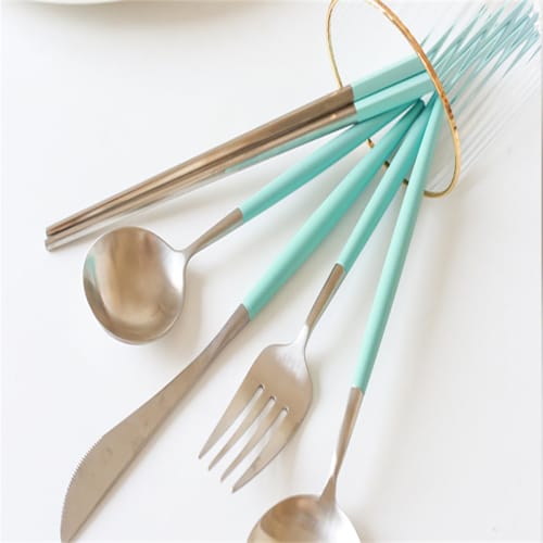 andoo Cutlery Set, Gold, Stylish Stainless Steel Dinner Cutlery Set, Knife, Spoon, Fork Set, Polished, Steak Knife, Table Knife, Dessert Spoon, Pasta